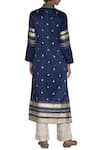 Shop_Devnaagri_Blue Gajji Silk Mandarin Collar Embroidered Kurta With Pants _at_Aza_Fashions