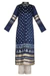 Devnaagri_Blue Gajji Silk Mandarin Collar Embroidered Kurta With Pants _Online_at_Aza_Fashions