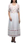 Buy_S & V Designs_White Dobby Cotton V Neck Embroidered Midi Dress  _at_Aza_Fashions