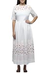 Buy_S & V Designs_White Dobby Cotton Round Embroidered Midi Dress _at_Aza_Fashions