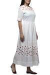 S & V Designs_White Dobby Cotton Embroidered Midi Dress_Online_at_Aza_Fashions