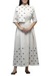 Buy_S & V Designs_Off White Dobby Cotton Embroidered Midi Dress_at_Aza_Fashions