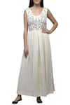 Buy_S & V Designs_Off White Dobby Cotton Embroidered Maxi Dress_at_Aza_Fashions