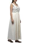 S & V Designs_Off White Dobby Cotton Embroidered Maxi Dress_Online_at_Aza_Fashions