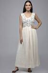 Buy_S & V Designs_Off White Dobby Cotton Embroidered Maxi Dress_Online_at_Aza_Fashions