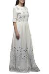 S & V Designs_Off White Dobby Cotton Embroidered Maxi Dress_Online_at_Aza_Fashions