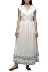 Buy_S & V Designs_Off White Dobby Cotton Layered Midi Dress_at_Aza_Fashions