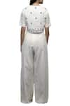 Shop_S & V Designs_Off White Dobby Cotton V Neck Embroidered Top Pant Set _at_Aza_Fashions