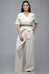 Buy_S & V Designs_Off White Dobby Cotton V Neck Embroidered Top Pant Set _Online_at_Aza_Fashions