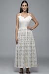 Buy_S & V Designs_Off White Dobby Cotton V Neck Embroidered Maxi Dress _Online_at_Aza_Fashions