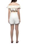 Shop_S & V Designs_Off White Dobby Cotton Embroidered Top Pant Set_at_Aza_Fashions