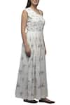 S & V Designs_Off White Dobby Cotton Asymmetric Embroidered One Shoulder Dress _Online_at_Aza_Fashions
