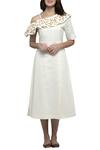 Buy_S & V Designs_Off White Dobby Cotton One Shoulder Midi Dress_at_Aza_Fashions