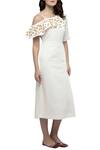 S & V Designs_Off White Dobby Cotton One Shoulder Midi Dress_Online_at_Aza_Fashions
