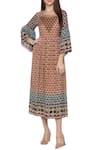 Buy_Soup by Sougat Paul_Brown Muslin Slub Round Printed Midi Dress _at_Aza_Fashions