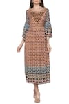 Buy_Soup by Sougat Paul_Brown Muslin Slub Round Printed Midi Dress _Online_at_Aza_Fashions