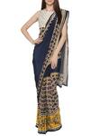 Buy_Soup by Sougat Paul_Blue Crepe Printed Geometric Round Neck Pre-draped Saree With Blouse _at_Aza_Fashions