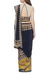 Shop_Soup by Sougat Paul_Blue Crepe Printed Geometric Round Neck Pre-draped Saree With Blouse _at_Aza_Fashions