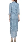 Shop_Soup By Sougat Paul_Blue Cotton Silk V Neck Draped Wrap Dress _at_Aza_Fashions