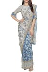 Buy_Soup By Sougat Paul_Blue Crepe Round Printed Pre-draped Saree Set _at_Aza_Fashions