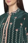 Shop_Soup by Sougat Paul_Green Crepe Printed Floral Motifs Dress Round Jacket Mandarin Collar With _Online_at_Aza_Fashions