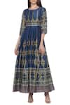Soup By Sougat Paul_Blue Chanderi Round Printed Dress _Online_at_Aza_Fashions
