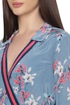 Shop_Soup By Sougat Paul_Blue Crepe Floral Motifs V Neck Printed Wrap Dress _Online_at_Aza_Fashions
