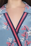 Soup By Sougat Paul_Blue Crepe Floral Motifs V Neck Printed Wrap Dress _at_Aza_Fashions