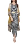 Buy_Soup by Sougat Paul_Blue Satin V Neck Printed Midi Dress With Jacket _at_Aza_Fashions