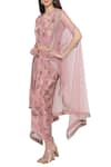 Soup by Sougat Paul_Pink Crepe Printed Floral Motifs Dress Round Embellished Cape And Draped _Online_at_Aza_Fashions