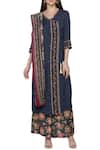 Buy_Soup by Sougat Paul_Black Muslin Slub V Neck Printed Kurta Palazzo Set _at_Aza_Fashions