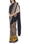 Soup by Sougat Paul_Beige Crepe Printed Geometric Round Neck Pre-draped Saree With Blouse _Online_at_Aza_Fashions