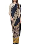 Buy_Soup by Sougat Paul_Beige Crepe Printed Geometric Round Neck Pre-draped Saree With Blouse _Online_at_Aza_Fashions