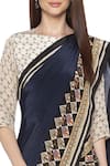 Shop_Soup by Sougat Paul_Beige Crepe Printed Geometric Round Neck Pre-draped Saree With Blouse _Online_at_Aza_Fashions