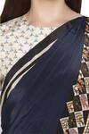 Soup by Sougat Paul_Beige Crepe Printed Geometric Round Neck Pre-draped Saree With Blouse _at_Aza_Fashions