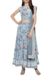 Buy_Soup by Sougat Paul_Blue Crepe Printed Floral Round Lehenga Set _at_Aza_Fashions