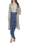 Soup by Sougat Paul_Blue Satin Round Printed Jacket Skirt Set _Online_at_Aza_Fashions