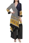 Buy_Soup by Sougat Paul_Beige Crepe V Neck Printed Kurta Palazzo Set _at_Aza_Fashions