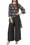 Buy_Soup by Sougat Paul_Beige Muslin Slub Round Printed Top Palazzo Set _at_Aza_Fashions