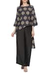 Soup by Sougat Paul_Beige Muslin Slub Round Printed Top Palazzo Set _Online_at_Aza_Fashions