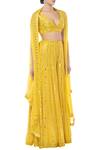 Tamanna Punjabi Kapoor_Yellow Georgette V Neck Embroidered Sharara With Cape Set _Online_at_Aza_Fashions