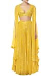 Buy_Tamanna Punjabi Kapoor_Yellow Georgette V Neck Embroidered Sharara With Cape Set _Online_at_Aza_Fashions