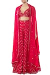 Shop_Tamanna Punjabi Kapoor_Pink Georgette V Neck Embroidered Sharara With Cape Set _at_Aza_Fashions