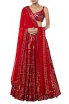 Buy_Tamanna Punjabi Kapoor_Red Georgette Decolletage Embroidered Bridal Lehenga Set  _at_Aza_Fashions