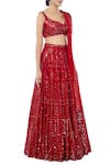 Tamanna Punjabi Kapoor_Red Georgette Decolletage Embroidered Bridal Lehenga Set  _Online_at_Aza_Fashions