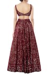 Shop_Tamanna Punjabi Kapoor_Maroon Georgette Decolletage Embroidered Bridal Lehenga Set _at_Aza_Fashions