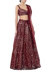Tamanna Punjabi Kapoor_Maroon Georgette Decolletage Embroidered Bridal Lehenga Set _Online_at_Aza_Fashions