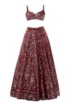 Buy_Tamanna Punjabi Kapoor_Maroon Georgette Decolletage Embroidered Bridal Lehenga Set _Online_at_Aza_Fashions