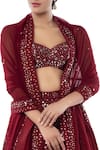 Shop_Tamanna Punjabi Kapoor_Maroon Georgette Decolletage Embroidered Bridal Lehenga Set _Online_at_Aza_Fashions