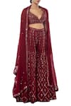 Tamanna Punjabi Kapoor_Maroon Georgette V Neck Embroidered Sharara With Cape Set  _Online_at_Aza_Fashions